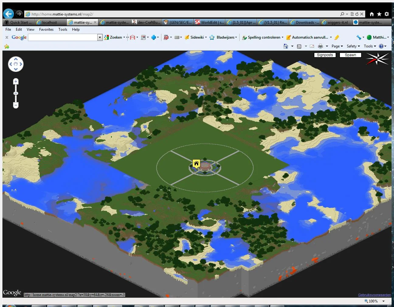 Dynmap van de nieuwe ProjectMC-wereld in mei 2011